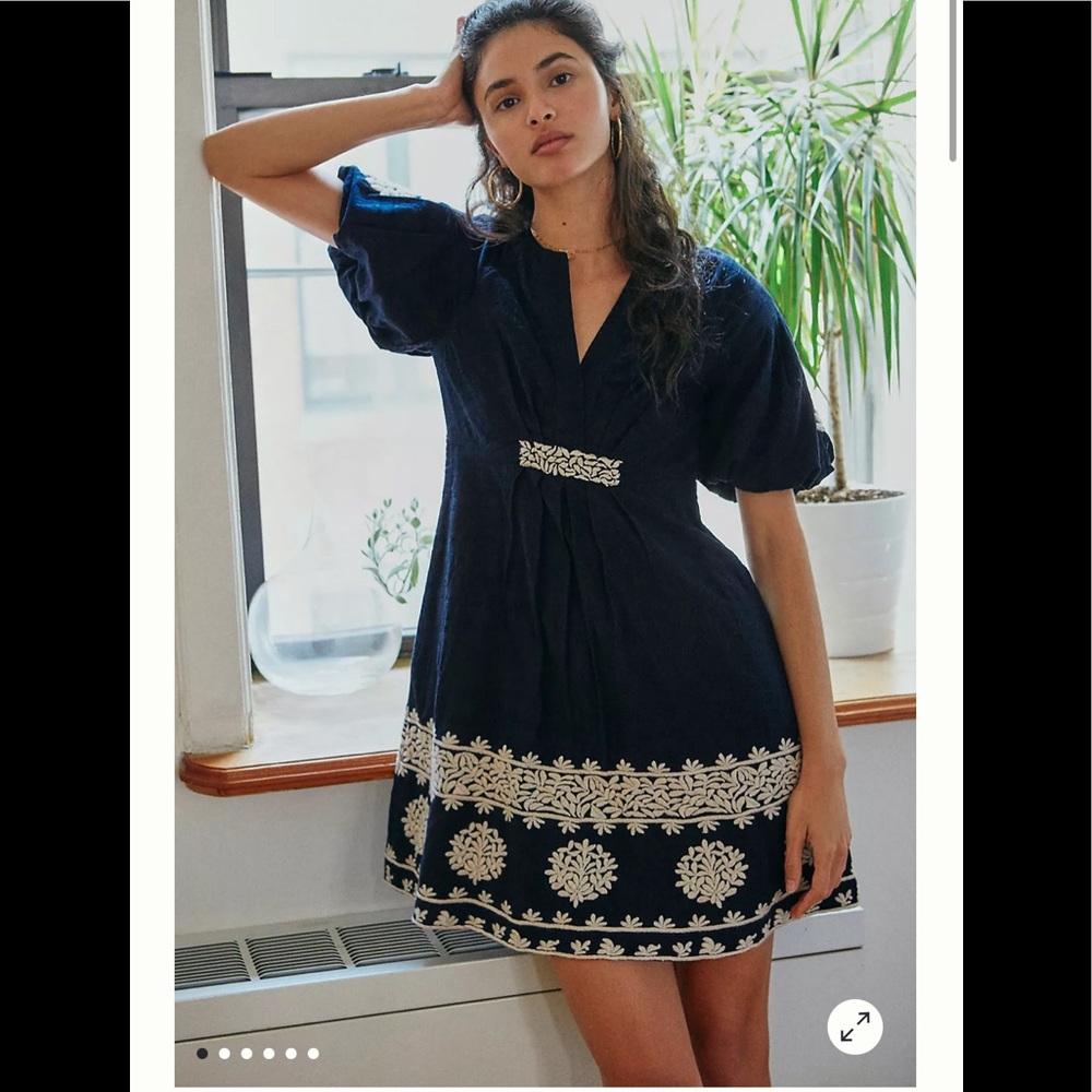NWT- Anthropologie Orla Embroidered Swing Mini Dress, Black, Size 0